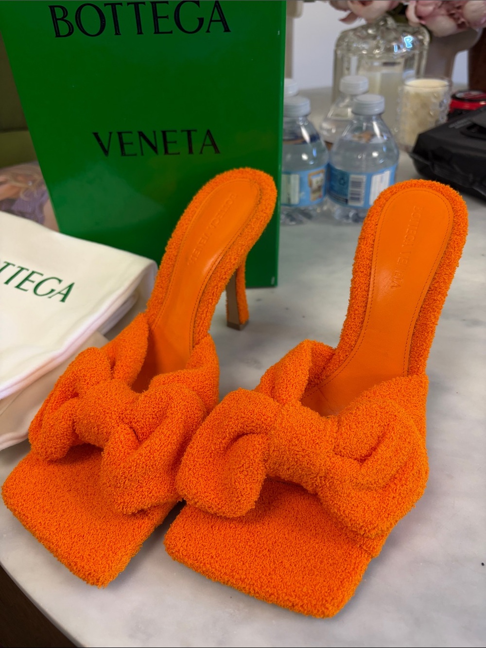 Bottega Veneta Bright Orange Bow Knot High Heel Mules